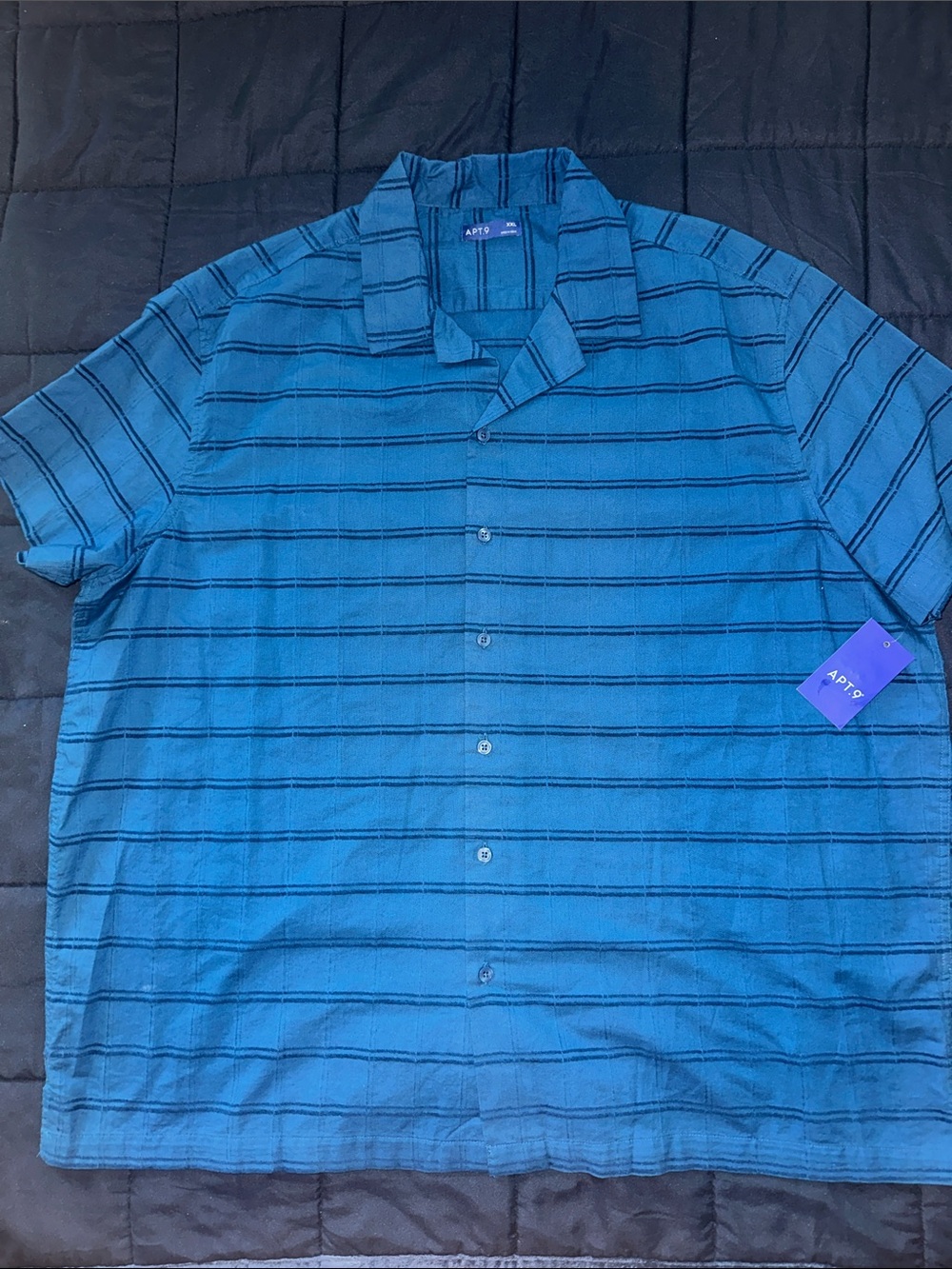 NWT Apt. 9 Blue Short-Sleeve Striped Button-Down Camp Shirt